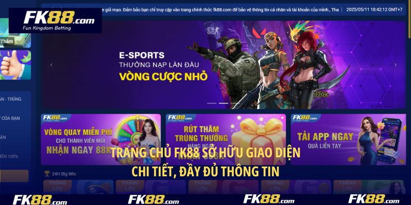 Trang chủ FK88 sở hữu giao diện chi tiết, đầy đủ thông tin